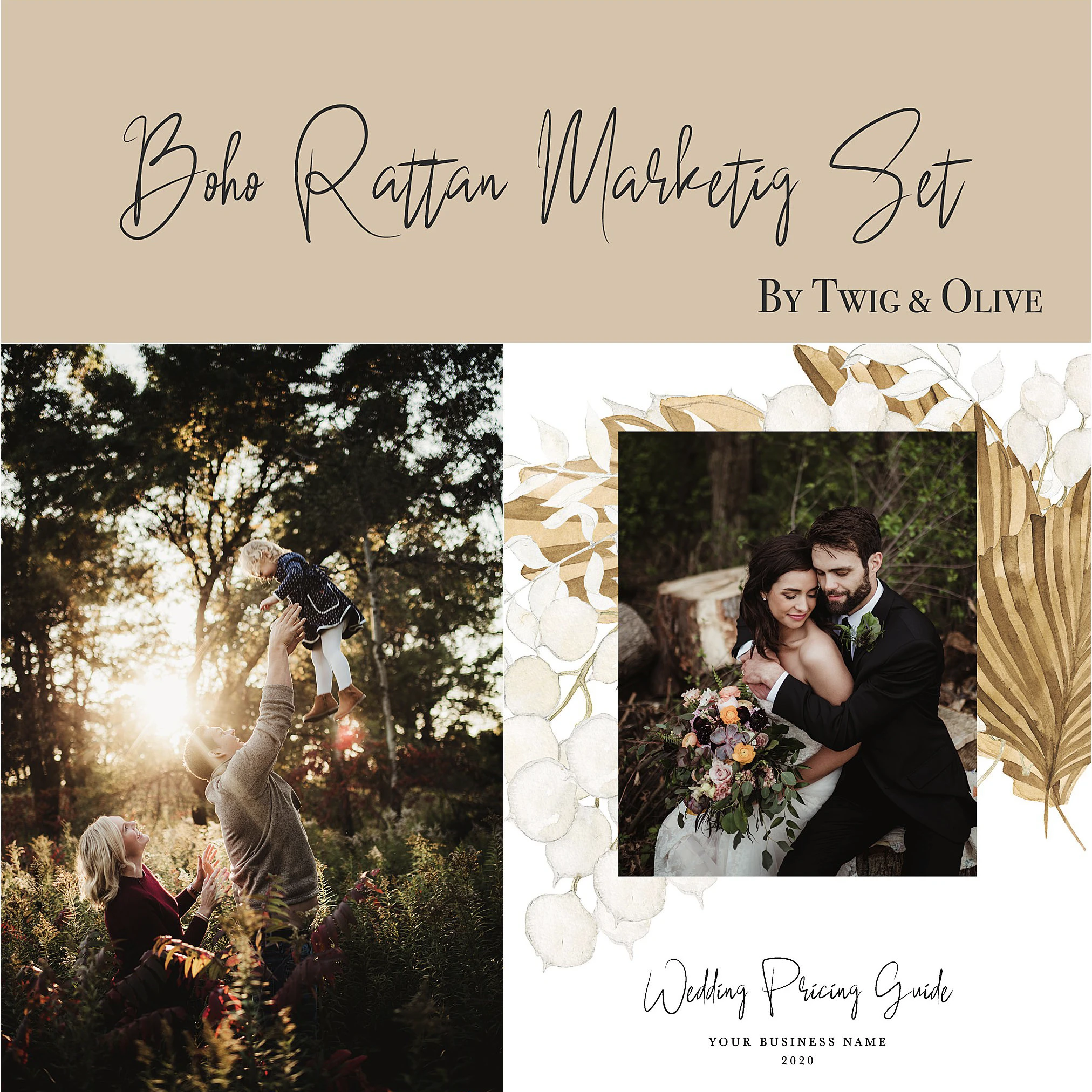 Boho Rattan Complete Marketing Set + Spring Gem Presets<